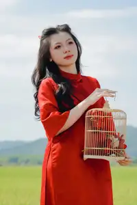 Discover the Serene Beauty: Vietnamese Girl in Red Ao Dai Amidst Green Rice Fields-17