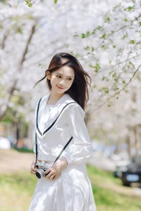 Spring Muse: Pure Elegance in JK Uniform Amidst Blossoms-18