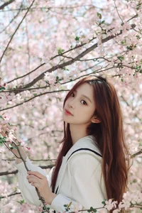 Spring Muse: Pure Elegance in JK Uniform Amidst Blossoms-13