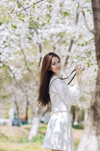 Spring Muse: Pure Elegance in JK Uniform Amidst Blossoms-31