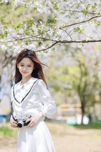 Spring Muse: Pure Elegance in JK Uniform Amidst Blossoms-11