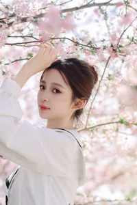 Spring Muse: Pure Elegance in JK Uniform Amidst Blossoms-33