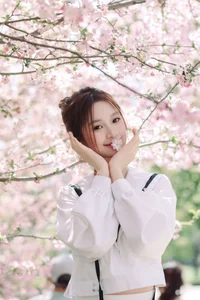 Spring Muse: Pure Elegance in JK Uniform Amidst Blossoms-6