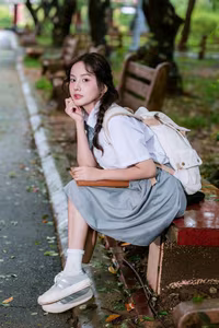 VGU No.142: Captivating Female Student in Uniform Captures Youthful Serenity-3