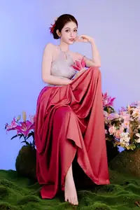 Elegant Beauty: Graceful Vietnamese Young Woman in Modern Attire with Lilies-4