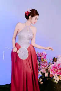 Elegant Beauty: Graceful Vietnamese Young Woman in Modern Attire with Lilies-19
