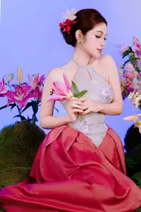 Elegant Beauty: Graceful Vietnamese Young Woman in Modern Attire with Lilies-15