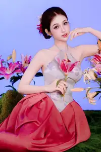Elegant Beauty: Graceful Vietnamese Young Woman in Modern Attire with Lilies-0
