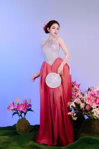 Elegant Beauty: Graceful Vietnamese Young Woman in Modern Attire with Lilies-11