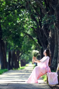 VGU No.150: Graceful Vietnamese Beauty in Pink Ao Dai on a Serene Path-2