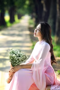 VGU No.150: Graceful Vietnamese Beauty in Pink Ao Dai on a Serene Path-5