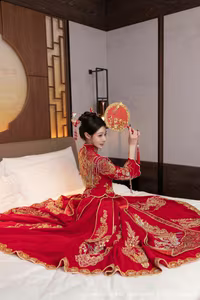 XiuRen No.10055: Xiao Dou Dou Dazzles in Traditional Red Wedding Dress, Capturing Asian Elegance.-15