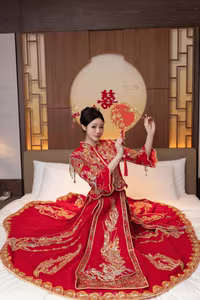 XiuRen No.10055: Xiao Dou Dou Dazzles in Traditional Red Wedding Dress, Capturing Asian Elegance.-0