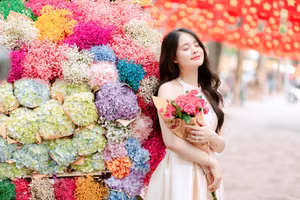 VGU No.133: Elegant Girl with a Radiant Smile Amidst a Colorful Floral Backdrop-8