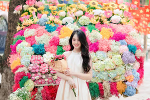 VGU No.133: Elegant Girl with a Radiant Smile Amidst a Colorful Floral Backdrop-2