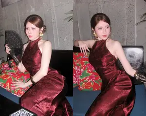 Flight Attendant Phan Que Chi Dazzles in Seductive Red Cheongsam, Captivating Thousands with Her Beauty-1