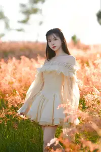 Golden Hour Dream: Ethereal Beauty in White Amidst a Blooming Field-17