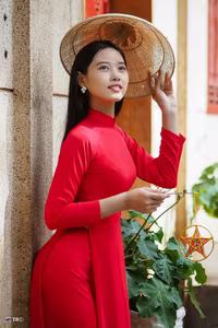 XVG No.15: The Beauty of Vietnam A Girl in Red Ao Dai with Traditional Lantern, an East Asian Cultural Symbol-14