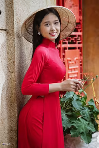 XVG No.15: The Beauty of Vietnam A Girl in Red Ao Dai with Traditional Lantern, an East Asian Cultural Symbol-17