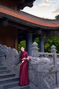 Graceful Vietnamese Ao Dai: Serene Beauty at Majestic Mountain Temple-7