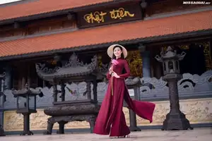 Graceful Vietnamese Ao Dai: Serene Beauty at Majestic Mountain Temple-4