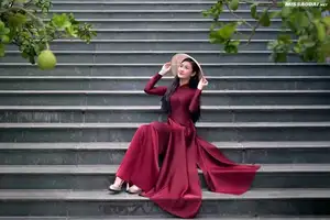 Graceful Vietnamese Ao Dai: Serene Beauty at Majestic Mountain Temple-6