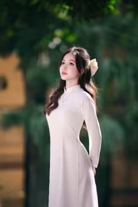 VGU No.57: Elegant Vietnamese Student in White Ao Dai, Pure Beauty Captivates.-0