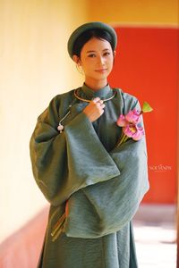 Traditional Vietnamese Soul: Elegant Lady in Ao Dai with Pink Lotus - 10000199719-7