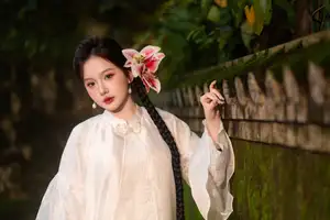 Captivating Asian Beauty: Discover the Ethereal Charm of a Maiden in White with a Blossom in Her Hair.-0