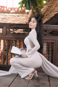 VGU No.108: Pristine White Ao Dai Elegance A Graceful Vietnamese Woman in Traditional Setting-2