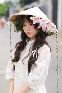 VGU No.143: Discover the Ethereal Beauty of a Vietnamese Girl in Ao Dai and Floral Conical Hat-14