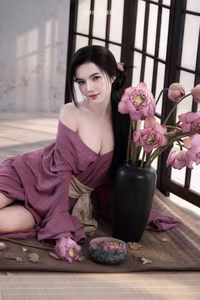 XVG No.53: Captivating Asian Beauty in Traditional Attire Amidst Serene Lotus Flowers.-11