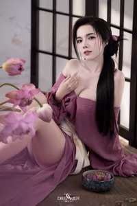 XVG No.53: Captivating Asian Beauty in Traditional Attire Amidst Serene Lotus Flowers.-14