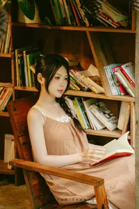 XVG No.46: Discover Natural Beauty: Young Woman in Linen Dress by a Serene Stream, a Moment of Pure Tranquility.-3