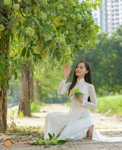 XVG No.14: Vietnamese Beauty, Graceful Girl in White Ao Dai Under Blossoming Trees, Evoking Timeless Elegance.-6