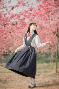 Elegant Asian Portrait Photography: Jian Xiao Cheng Vol.9389 – Serene Moments Under the Red Cherry Blossom Trees-13