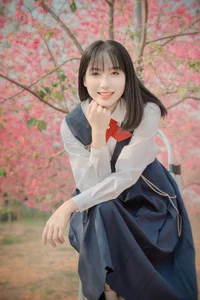 Elegant Asian Portrait Photography: Jian Xiao Cheng Vol.9389 – Serene Moments Under the Red Cherry Blossom Trees-4