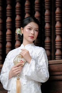 Elegant Vietnamese Woman Portrait Traditional Dress Ancient Architecture-18