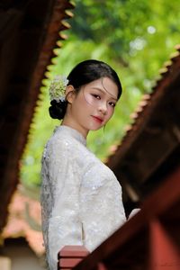 Elegant Vietnamese Woman Portrait Traditional Dress Ancient Architecture-3