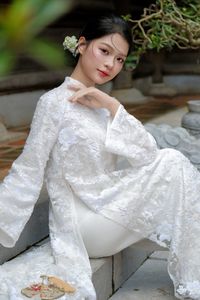 Elegant Vietnamese Woman Portrait Traditional Dress Ancient Architecture-16