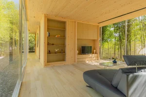 Modern Minimalist Glass and Wood Forest Retreat: A Serene One-Story Sanctuary for Slow Living and Nature Immersion-12
