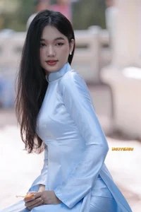 Elegant Turquoise Silk Ao Dai - Traditional Vietnamese Dress for Women (Product Code: a7dd42a8)-1