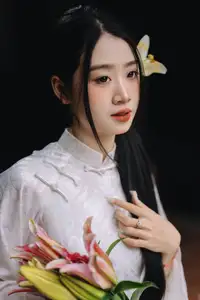 Discover the Grace of a Vietnamese Woman in White Ao Dai with Elegant Lilies-11