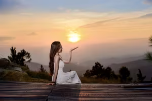 VGU No.134: Enchanting White Dress Muse in Pine Forest: Capturing Natural Beauty and Romantic Golden Hour Moments-5