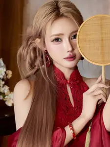 Discover Alluring Traditional Beauty: Girl in a Radiant Red Outfit, Elegant and Mysterious.-1