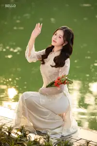 Graceful Ao Dai Vietnamese Beauty Shines Brightly By Serene Lake A Timeless Portrait-0
