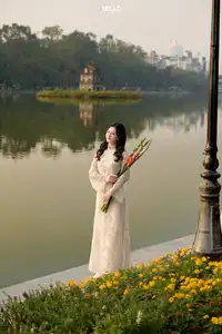 Graceful Ao Dai Vietnamese Beauty Shines Brightly By Serene Lake A Timeless Portrait-6