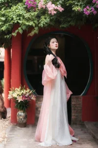 Ethereal Muse in Traditional Silk and Ancient Architecture-8