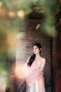 Ethereal Muse in Traditional Silk and Ancient Architecture-3