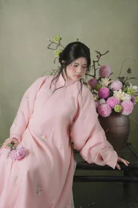 Muse in Pastel Pink A Timeless Portrait of Nostalgia-7